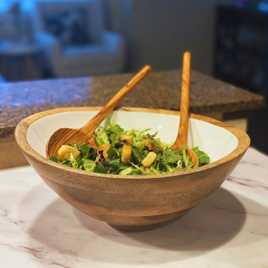Wooden Salad Bowl and Server Set Bundle