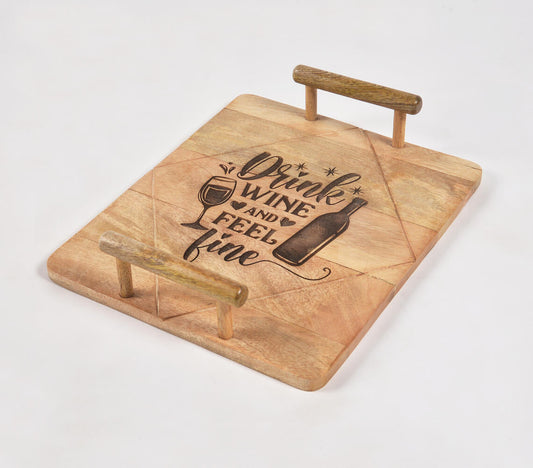Engraved mango Wood Tray With Wooden Rod Handles-1
